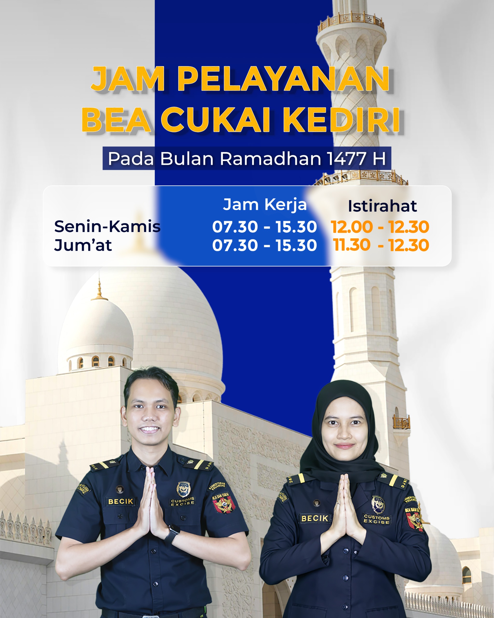 Jam Pelayanan Bea Cukai Kediri selama Bulan Ramadhan 1477 H (2026)