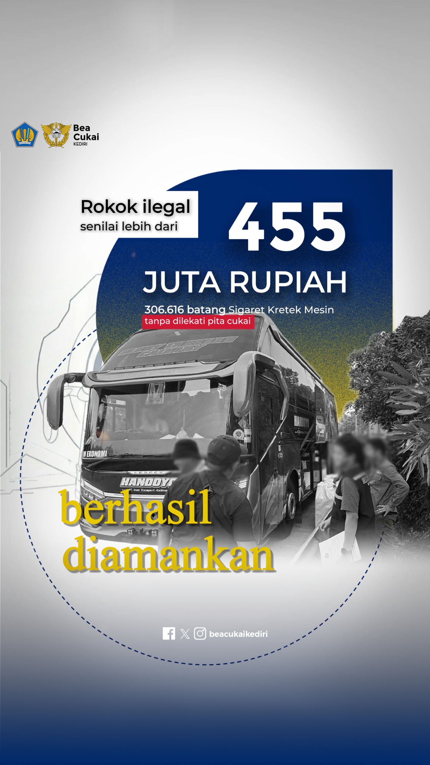Rekapitulasi Penindakan Rokok Ilegal Bea Cukai Kediri Bulan Mei 2026